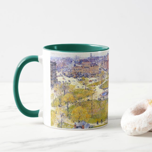 Union Square in Spring by Frederick Childe Hassam Mug (With Donut)