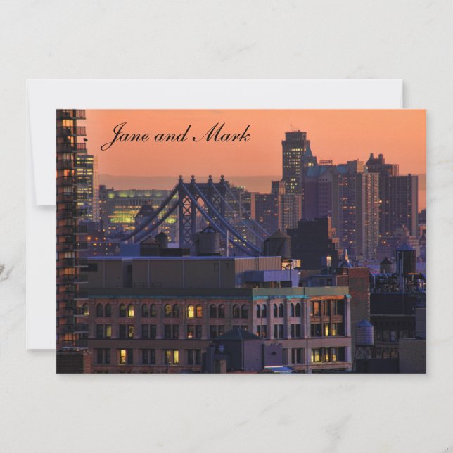 Union Square view of Manhattan Bridge, Pink Sky #1 Invitation (Front)