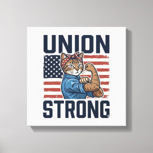 Union Strong Cat Worker Patriotic Vintage Shirt De Canvas Print