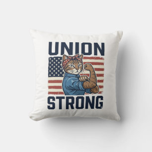 Union Strong Cat Worker Patriotic Vintage Shirt De Cushion