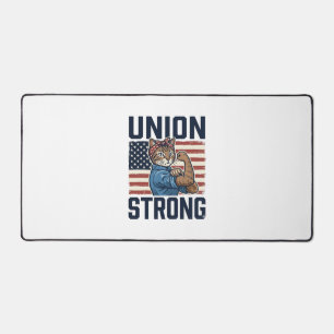 Union Strong Cat Worker Patriotic Vintage Shirt De Desk Mat