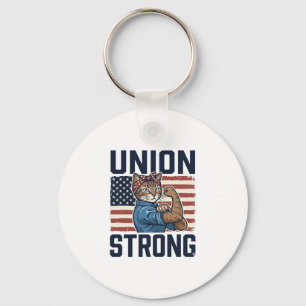 Union Strong Cat Worker Patriotic Vintage Shirt De Key Ring