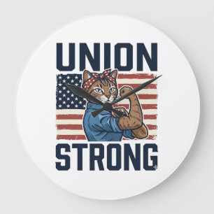 Union Strong Cat Worker Patriotic Vintage Shirt De Large Clock