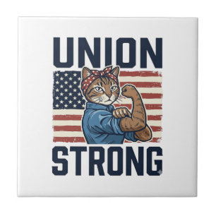 Union Strong Cat Worker Patriotic Vintage Shirt De Tile