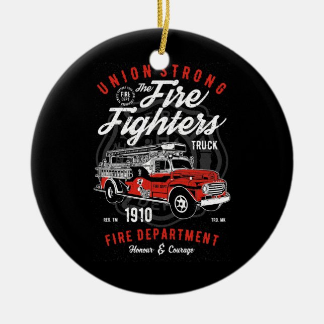 Union Strong Fire Fighters Fire Dept Firefighter Ceramic Tree Decoration (Front)