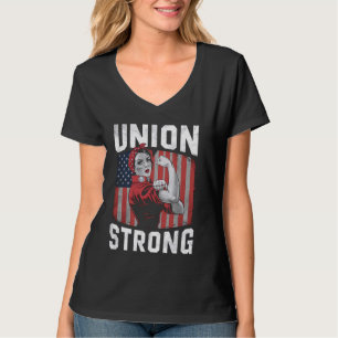Union Strong For Women Labour Day Messy Bun USA Fl T-Shirt