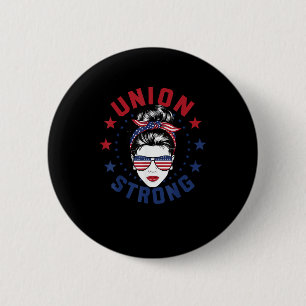 Union Strong Labour Day Messy Bun USA Flag 6 Cm Round Badge