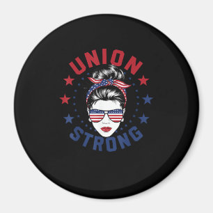 Union Strong Labour Day Messy Bun USA Flag Magnet