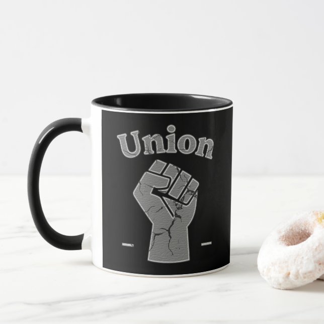 Union Strong Worker Fist Simple Design Mug (With Donut)
