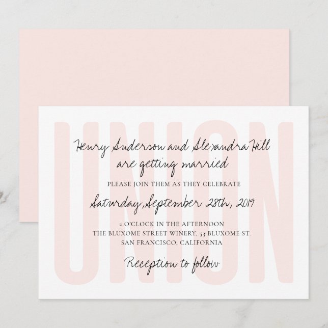 Union Wedding Invitation // Blush (Front/Back)