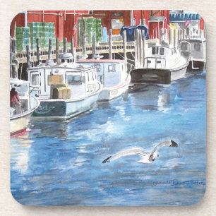 Union Wharf Portland, Maine Watercolor Coaster