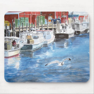 Union Wharf Portland, Maine Watercolor Mouse Mat