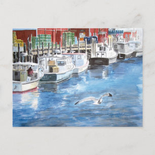 Union Wharf Portland, Maine Watercolor Postcard