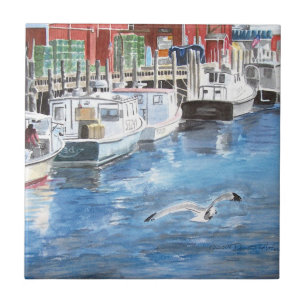 Union Wharf Portland, Maine Watercolor Tile