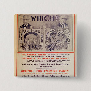 Unionist Party Poster for British General 15 Cm Square Badge