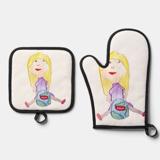 Uniqe design apron oven mitt & pot holder set (Front)