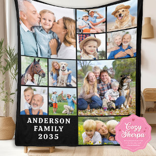 Unique 11 Photo Collage Personalized Cute Family Sherpa Blanket