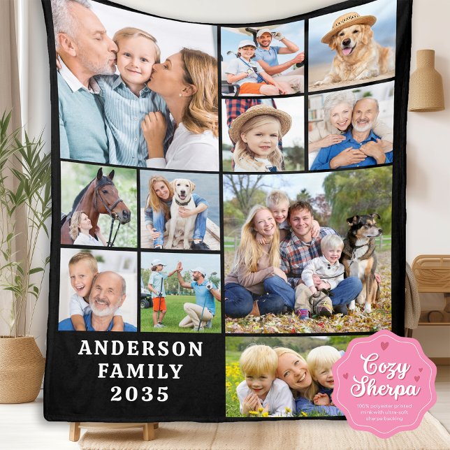 Unique 11 Photo Collage Personalized Cute Family Sherpa Blanket (Creator Uploaded)