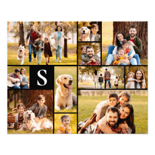 Unique 11 Photo Collage Simple Monogram Black