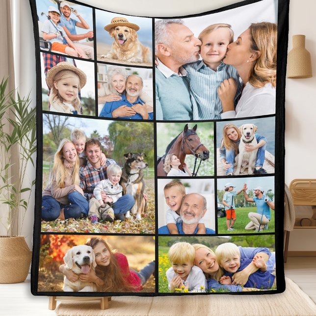 Unique 12 Photo Collage Minimal Cute Simple Fleece Blanket (Creator Uploaded)