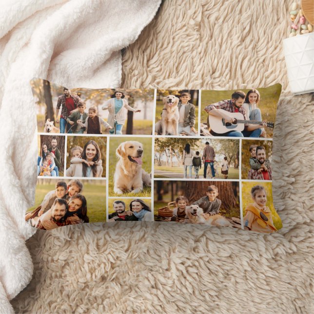 Unique 12 Photo Collage Minimalist Simple Lumbar Cushion (Blanket)