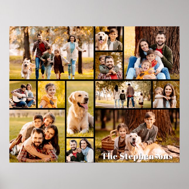 Unique 12 Photo Collage Name Simple Poster (Front)