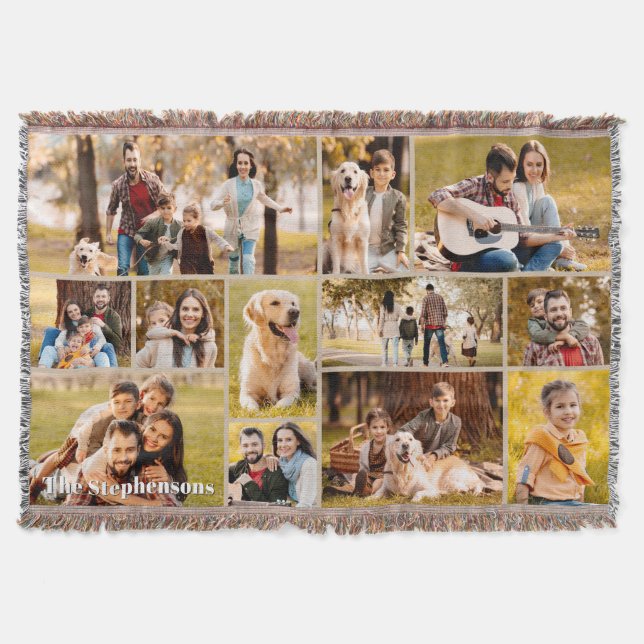 Unique 12 Photo Collage Name Simple Throw Blanket (Front)