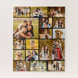 Unique 17 Photo Collage Simple Black Jigsaw Puzzle