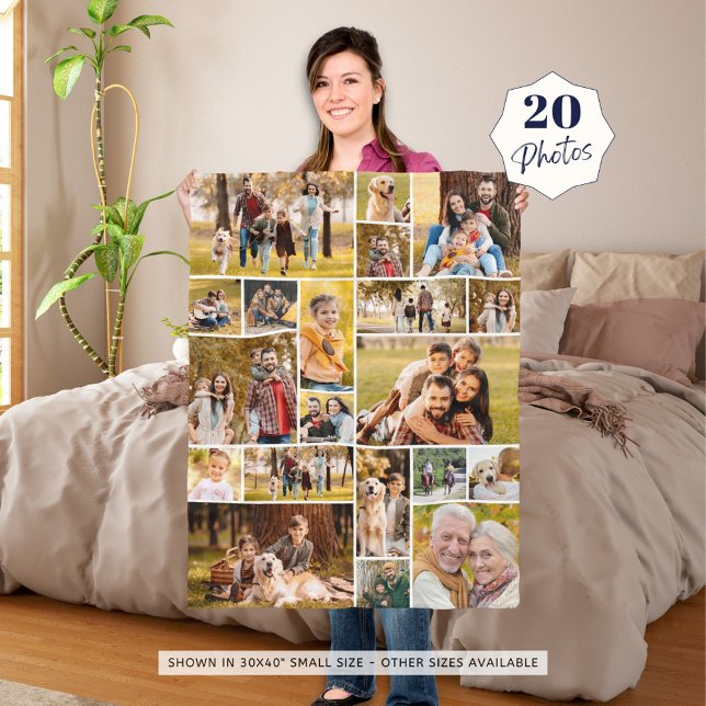 Unique 20 Photo Collage Minimalist Simple Fleece Blanket (Creator Uploaded)