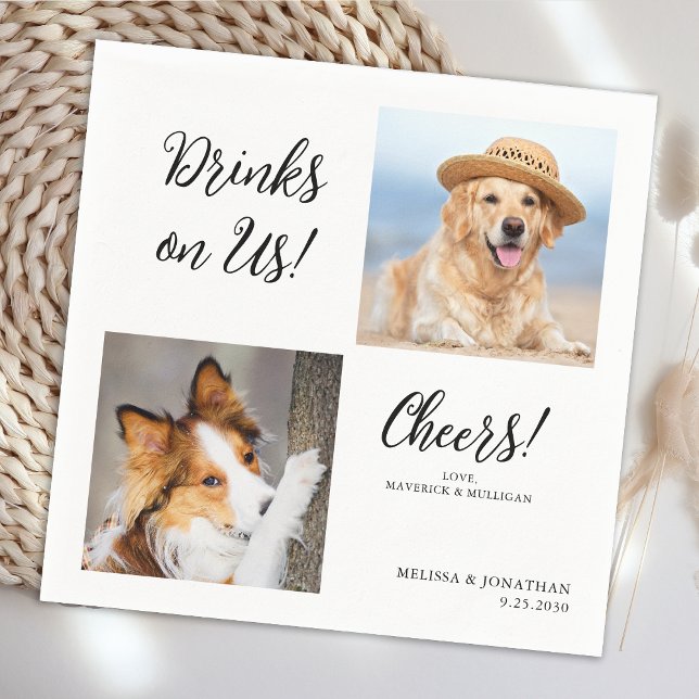Unique 2 Photos Drinks On Us Pet Cat Dog Wedding Napkin (Creator Uploaded)