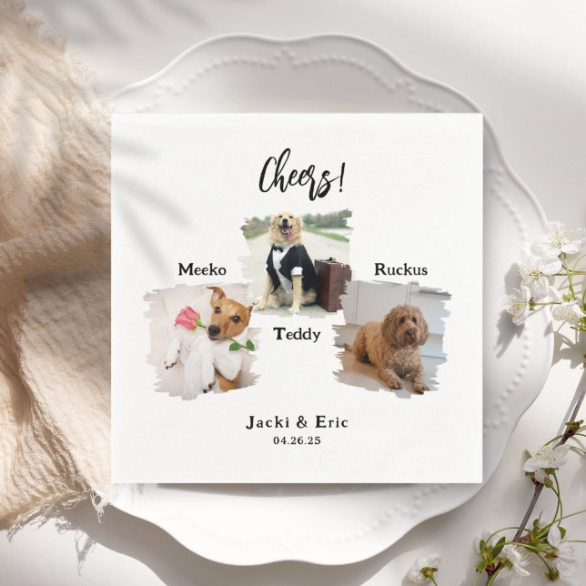 Unique 3 Photos Cheers Pet Cat Dog Wedding  Napkin (Creator Uploaded)