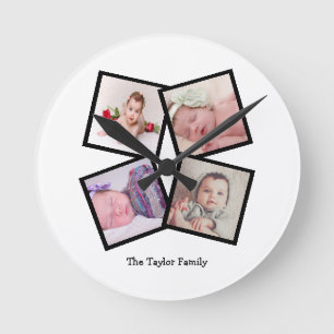 Unique 4 Photo Collage Personalised Round Clock