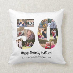 Unique 50 Number Photo Collage Custom Greeting Cushion