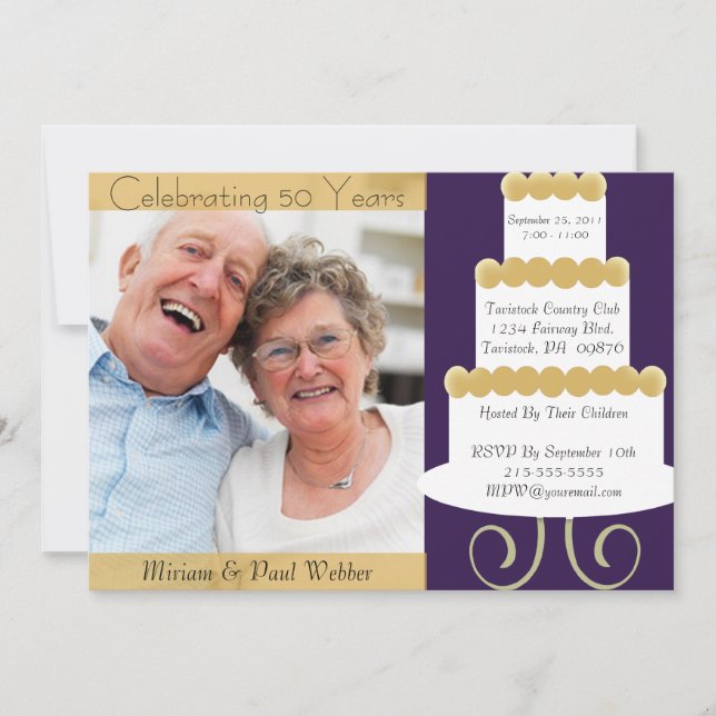 Unique 50th Anniversary  Invitation With Photo in  (Front)