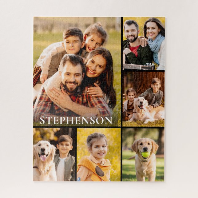 Unique 6 Photo Collage Simple Name Jigsaw Puzzle (Vertical)