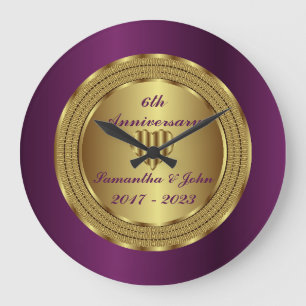 Unique 6th Purple And Gold Wedding Anniversary Large Clock