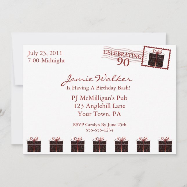 Unique 90th Birthday Party Invitation (Front)