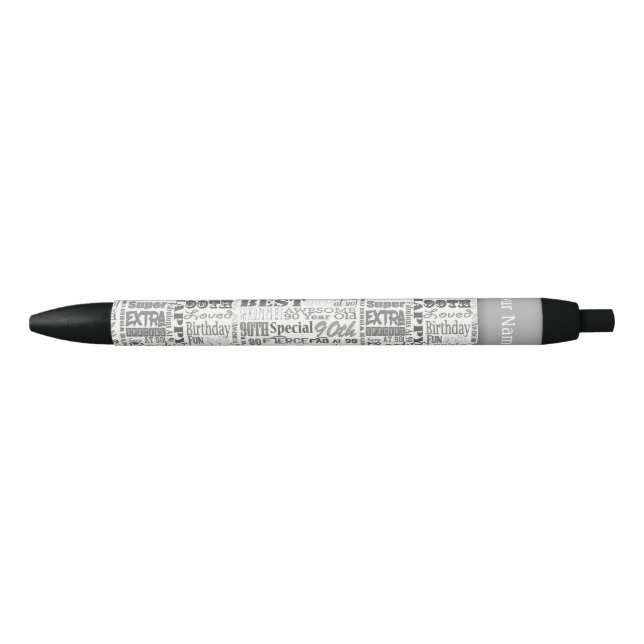 Unique 90th Birthday Party Personalised Gifts Black Ink Pen (Front)