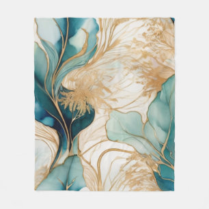 Unique Abstract Alcohol Ink With Golden Boundaries Fleece Blanket