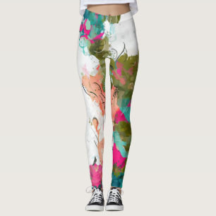 Unique abstract art pink and aqua leggings