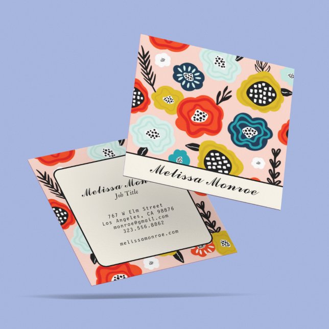 Unique Abstract Colourful Flowers Typography  Square Business Card (Creator Uploaded)