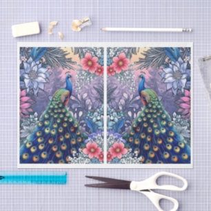 Unique Abstract Floral Peacock Decoupage Tissue Paper