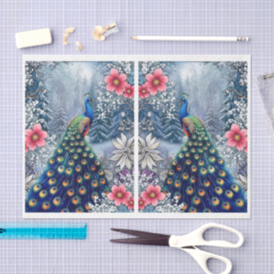 Unique Abstract Floral Peacock Decoupage Tissue Paper