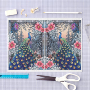 Unique Abstract Floral Peacock Decoupage Tissue Paper