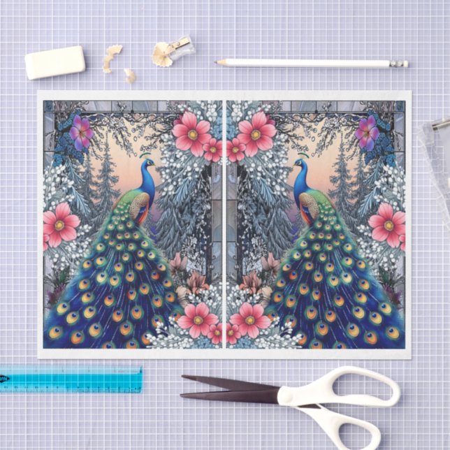 Unique Abstract Floral Peacock Decoupage Tissue Paper (Craft)
