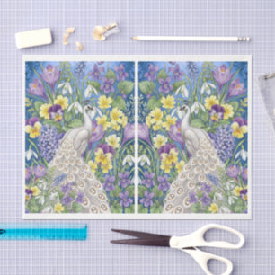 Unique Abstract Floral White Peacock Decoupage Tissue Paper