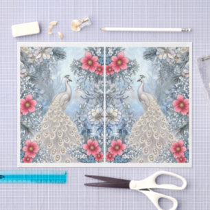 Unique Abstract Floral White Peacock Decoupage Tissue Paper