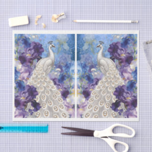 Unique Abstract Floral White Peacock Decoupage Tissue Paper