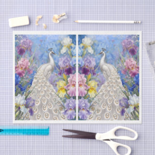 Unique Abstract Floral White Peacock Decoupage Tissue Paper