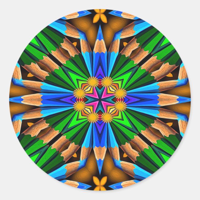 Unique Abstract Flowers Pattern Classic Round Sticker (Front)